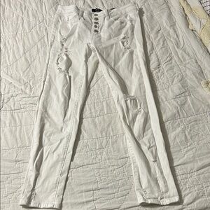 Women's White Distressed Straight Leg Jeans
